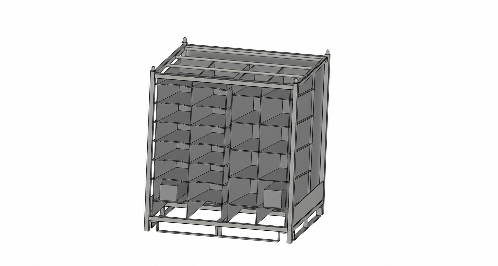 Representative design rendering of a completed packaging rack